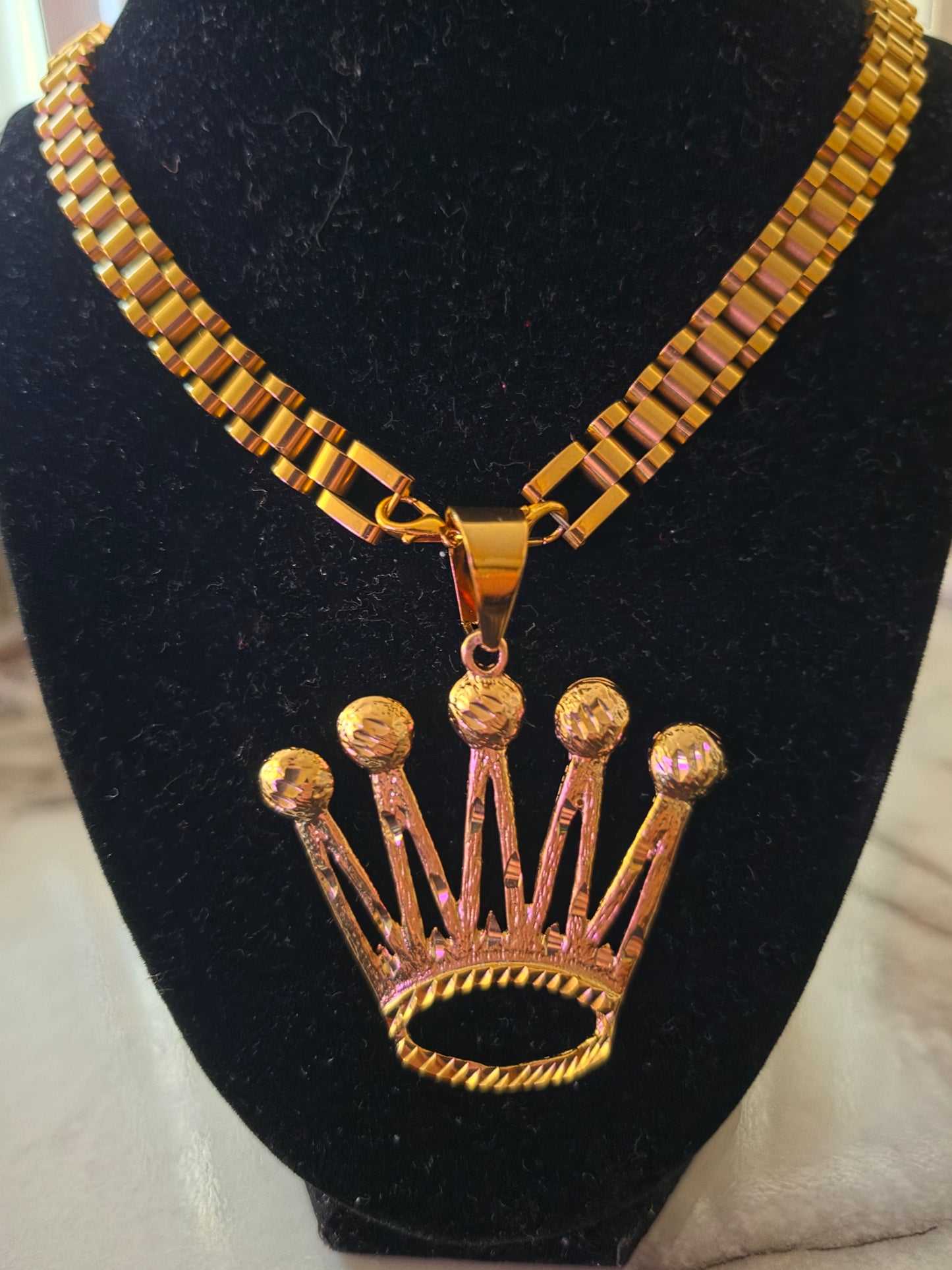 Presidential Rolex Chain 10mm with 14k Gold Bonded Crown