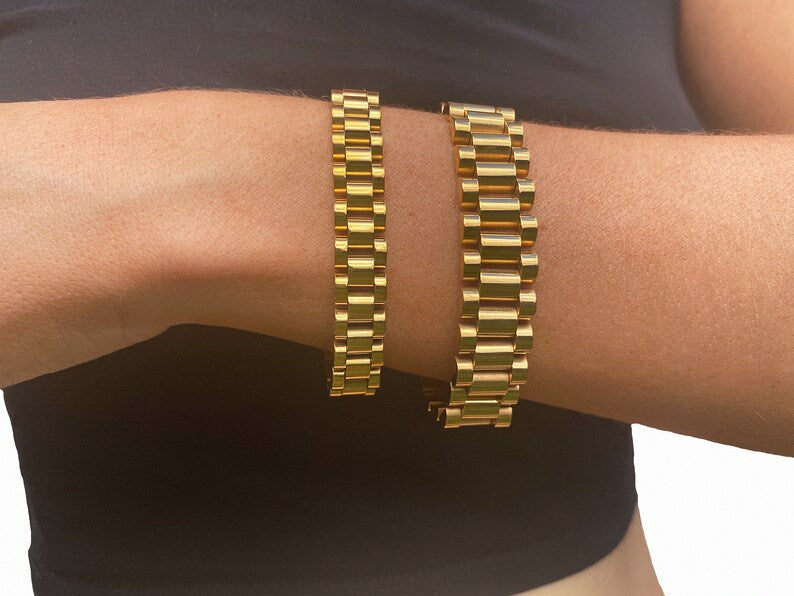 14K Yellow Gold Plated 15MM Presidential Men's Rolex Bracelet